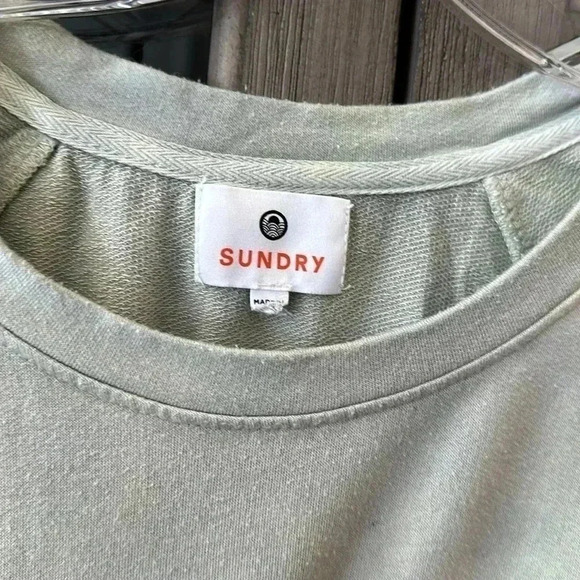 Sundry Raglan Moss Tie Dye Ruched Side Crewneck Sweatshirt - Picture 5 of 6